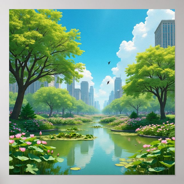 Peaceful Pond in the City Poster (Front)