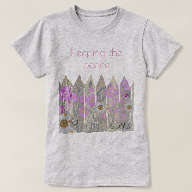 Peaceful, Pretty Floral Garden Fence  T-Shirt (Design Front)