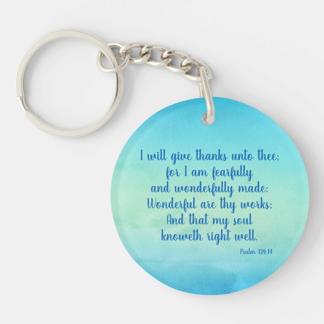 Peaceful Psalm 139:14 Encouraging Bible Verse Key Ring (Front)