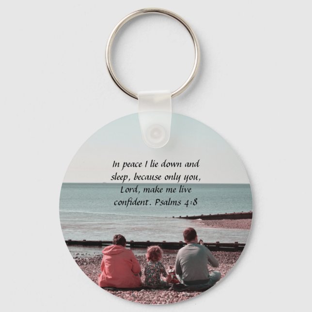Peaceful Rest - Psalm 4:8 Inspirational Design Key Ring (Front)