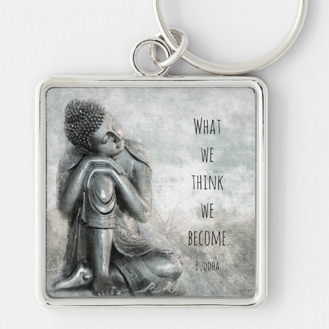 Peaceful Resting Silver Buddha Wisdom Quote Key Ring (Front)