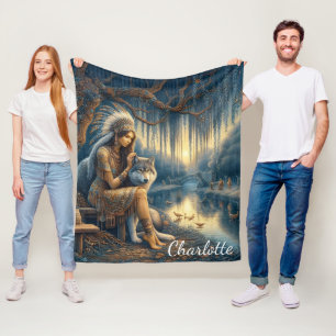 Peaceful river moment with a wolf fleece blanket