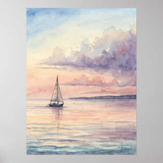 Peaceful Sailboat Sunset Poster