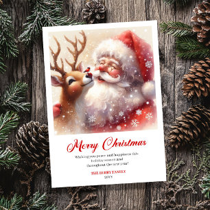 Peaceful Santa And Rudolph Joyful Christmas Card
