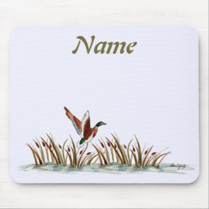 Peaceful Scene Mallard Duck Over Cattails  Mouse Pad