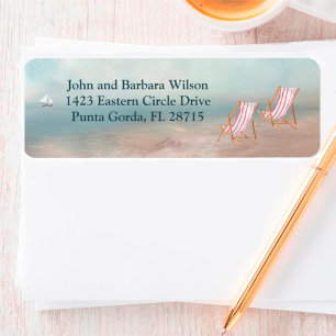  Peaceful Seascape Beach Sailboat Return Address Label