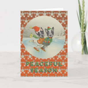 Peaceful Season: Skating Australian Cattle Dogs Holiday Card