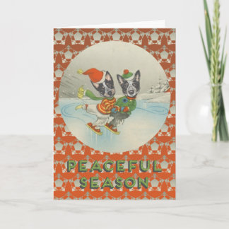 Peaceful Season: Skating Australian Cattle Dogs Holiday Card