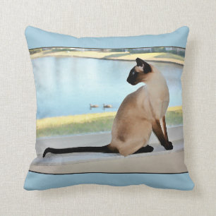 Peaceful Siamese Cat Painting Cushion