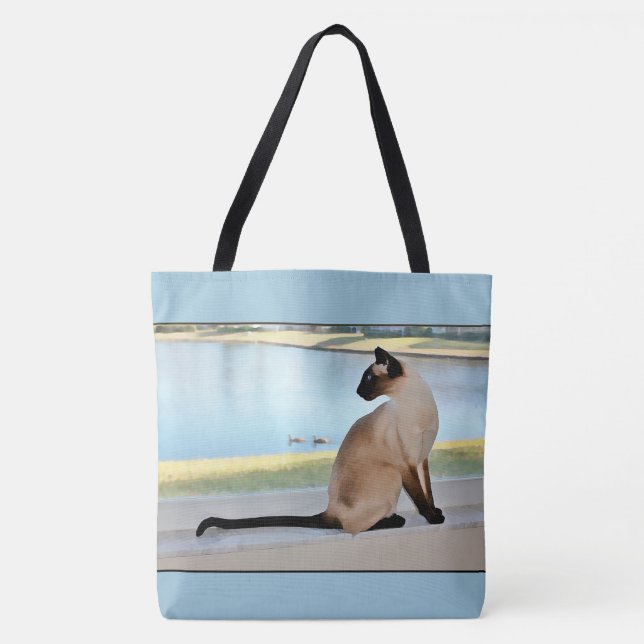 Peaceful Siamese Cat Painting Tote Bag (Front)