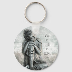 Peaceful Silver Buddha With Quote Key Ring