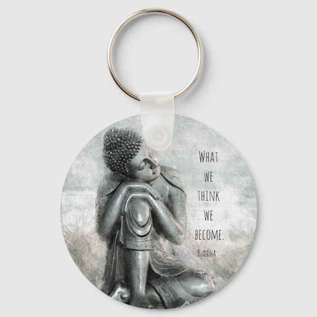 Peaceful Silver Buddha With Quote Key Ring (Front)
