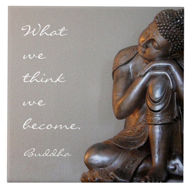 Peaceful silver Buddha with words of wisdom Tile (Front)