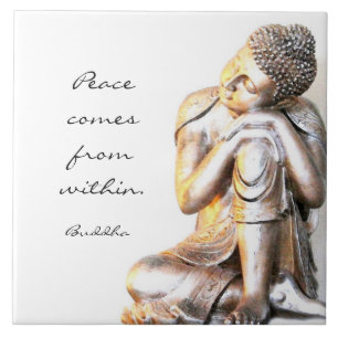 Peaceful silver Buddha with words of wisdom Tile