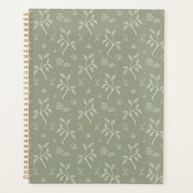 Peaceful Simple Leaves in Olive Green Planner (Front)