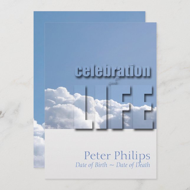 Peaceful Sky Modern Celebration of Life Invitation (Front/Back)