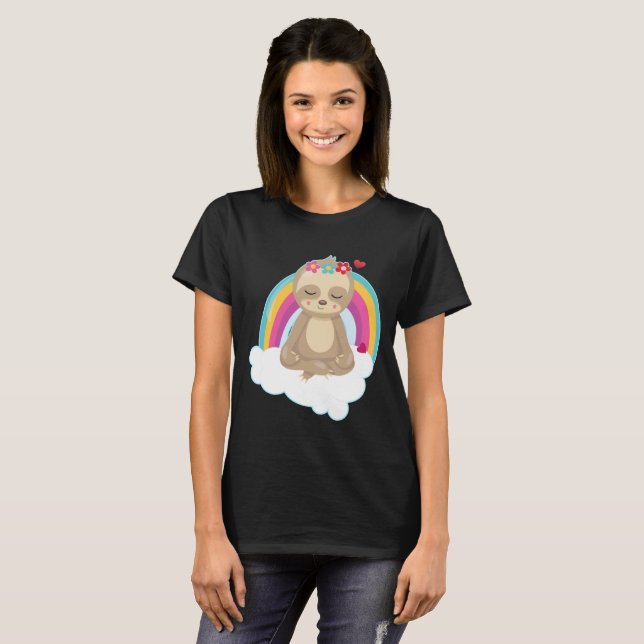 Peaceful Sloth Meditating Quietly on a Cloud T-Shirt (Front Full)