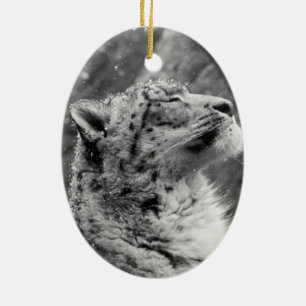 Peaceful Snow Leopard Ceramic Tree Decoration