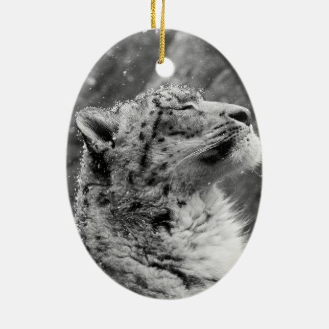 Peaceful Snow Leopard Ceramic Tree Decoration (Back)