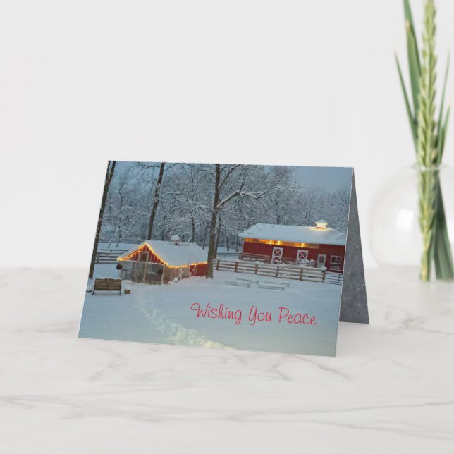 Peaceful Snowy Farm Scene Christmas Card (Front)