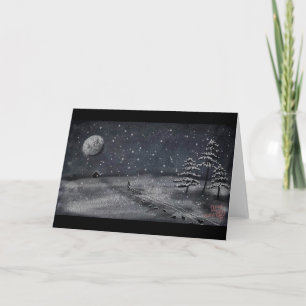peaceful snowy night chalkboard scene holiday card