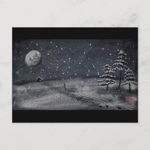 peaceful snowy night chalkboard scene postcard