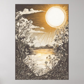 Peaceful Sun Illustration Wall Art 