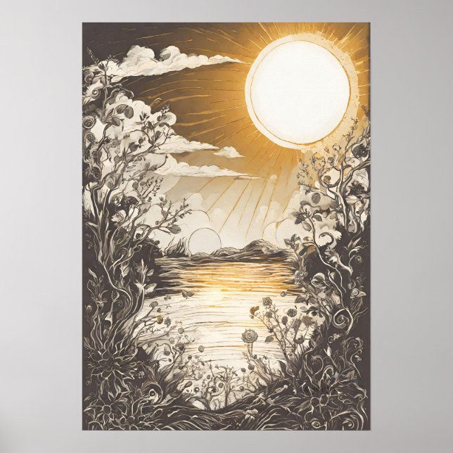 Peaceful Sun Illustration Wall Art  (Front)