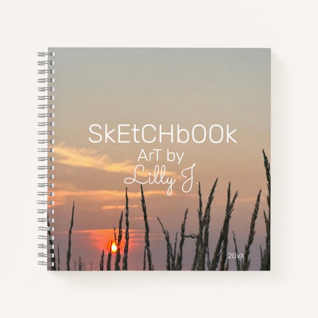 Peaceful Sunrise Plants Personalised Sketchbook Notebook (Front)