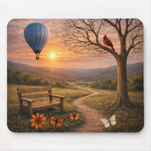 Peaceful Sunset Bench Cardinal Balloon Landscape M Mouse Pad (Front)