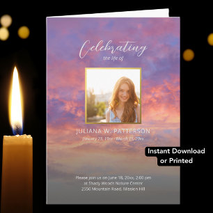 Peaceful Sunset Funeral Program Instant Download