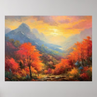 Peaceful Sunset Mountain Fall Japanese Fine Art