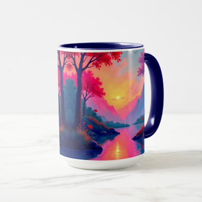 Peaceful Sunset Mountains Fantasy Landscape Mug (Front Right)