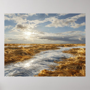 Peaceful Sunset Over Golden Grain Field Poster