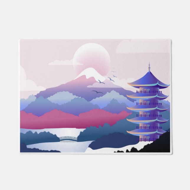 Peaceful Temple Scenery At Dawn Doormat (Front)
