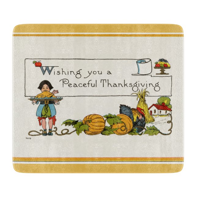 Peaceful Thanksgiving Glass Cutting Board (Front)