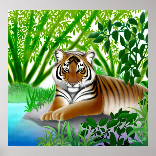 Peaceful Tiger in Bamboo Forest Poster (Front)