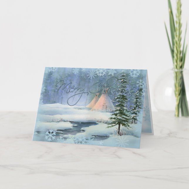 PEACEFUL TIPI CHRISTMAS by SHARON SHARPE Holiday Card (Front)