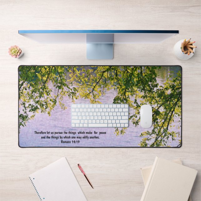 Peaceful Tree and Lake Water with Bible Verse Desk Mat (Office 1)
