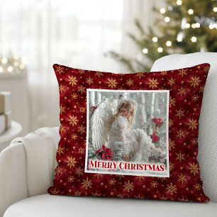 Peaceful Victorian Angel Red and Gold Christmas  Cushion