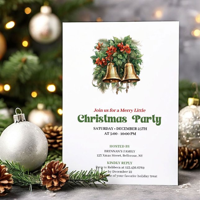 Peaceful vintage Christmas bells party invitation (Peaceful vintage Christmas angel party invitation

)