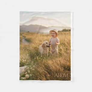 Peaceful Wanderer And Dog In Golden Sunset Meadow Fleece Blanket