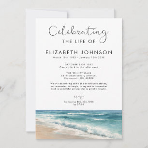 Peaceful Watercolor Beach Celebration of Life Invitation