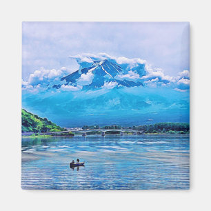 Peaceful Watercolor Japanese Art Design Magnet