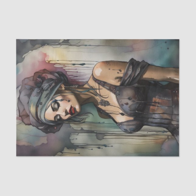 Peaceful Watercolor Woman Dancer Decoupage  Tissue Paper (Front)