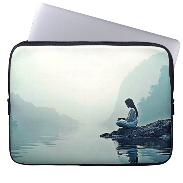 Peaceful Waterside Meditation Design Laptop Sleeve (Front)