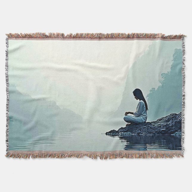 Peaceful Waterside Meditation Design Throw Blanket (Front)