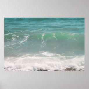 Peaceful Waves Blue Green Sea Beach Photography Poster