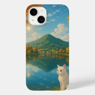 Peaceful White Cat by the Lake – Nature-Inspired Case-Mate iPhone 14 Case
