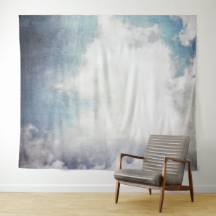 Peaceful White Clouds and Blue Sky Grunge Tapestry